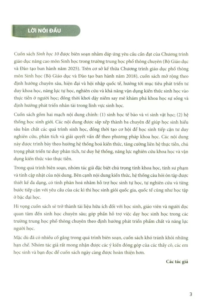 SINH HỌC 10 (Theo chương trình giáo dục nâng cao trong trường THPT chuyên)